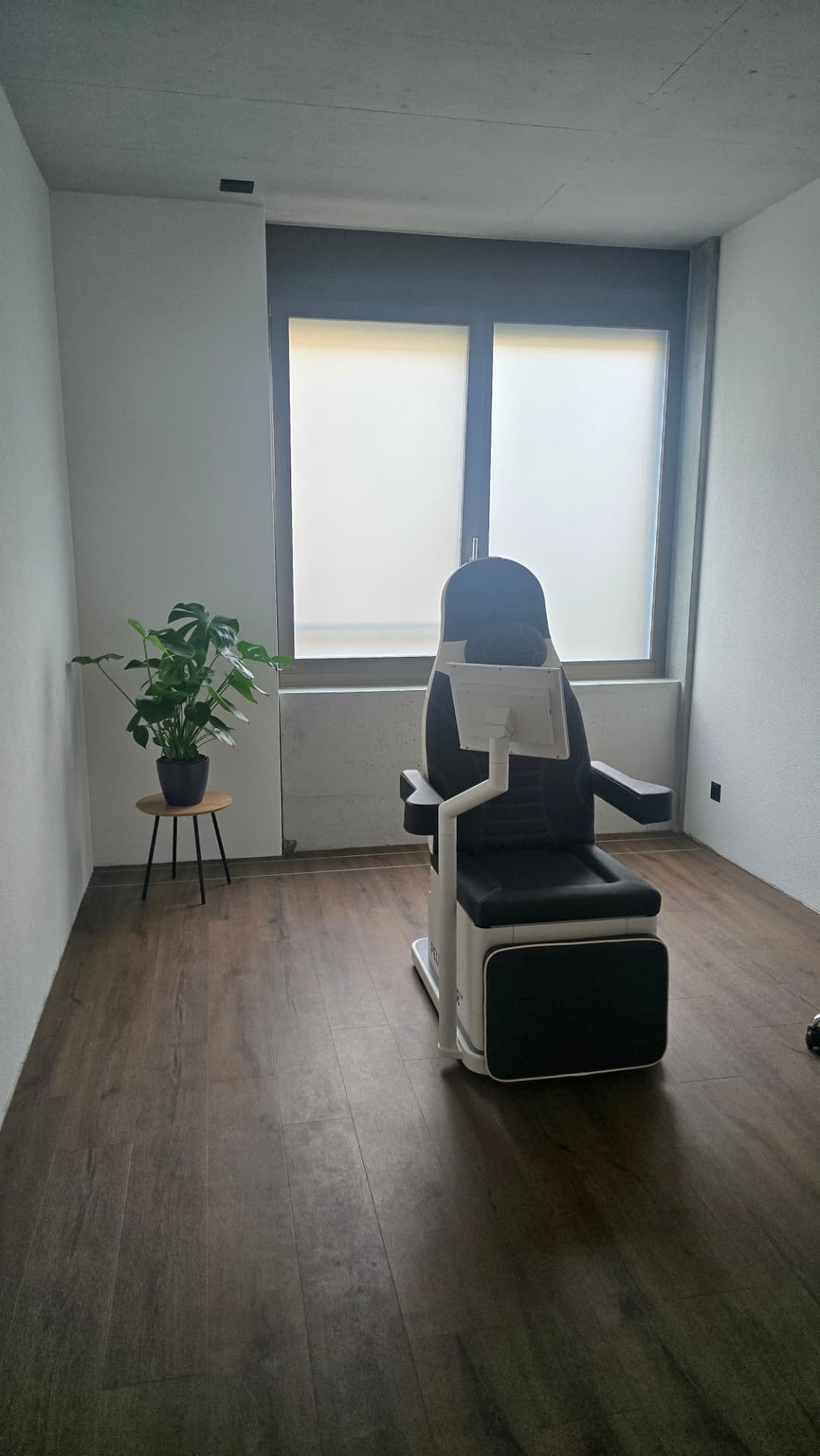 Ruhiger Behandlungsraum mit Therapiestuhl und Pflanze